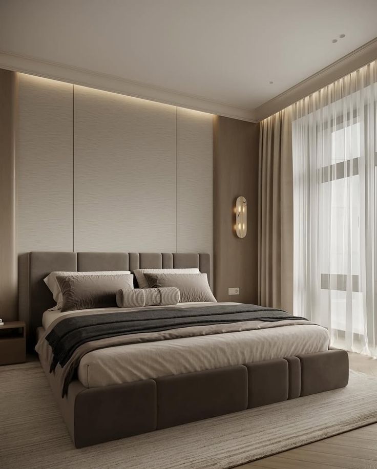 Chambre beige minimaliste, panneaux et appliques murales — بديل الشيبورد NovaBard Tanger