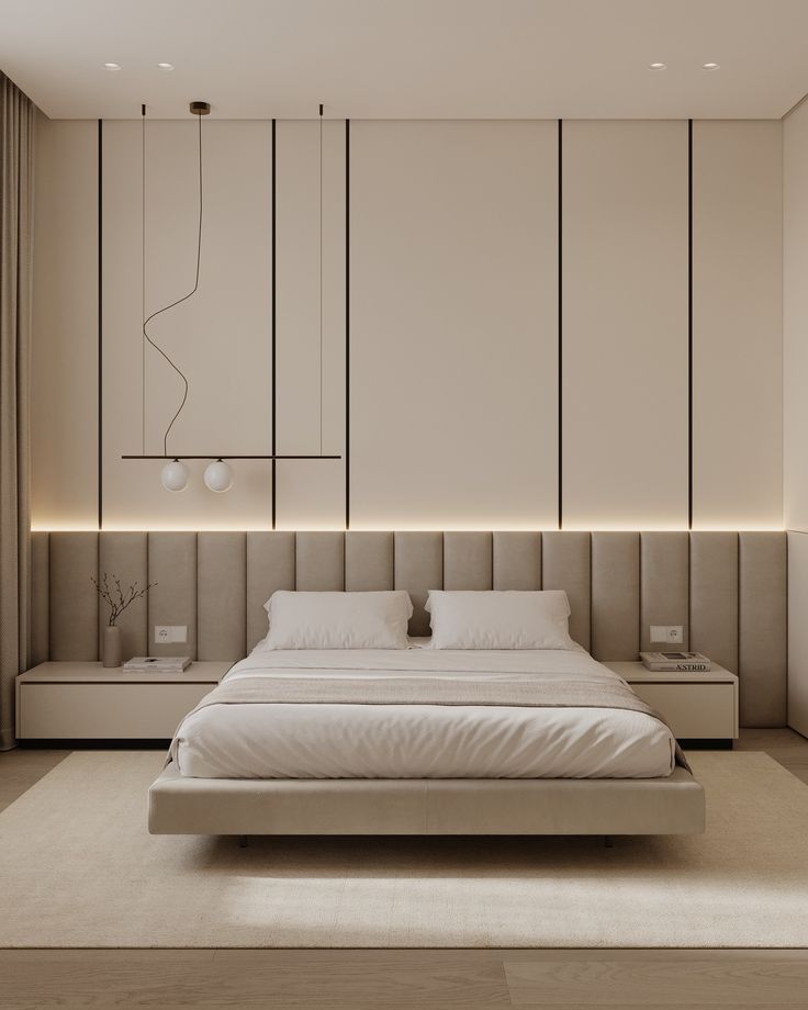Mur de chambre bois avec lignes LED verticales, lit bas — بديل الشيبورد NovaBard Tanger