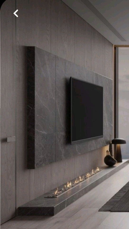 Mur TV taupe avec console flottante et ligne lumineuse — بديل الشيبورد NovaBard Tanger