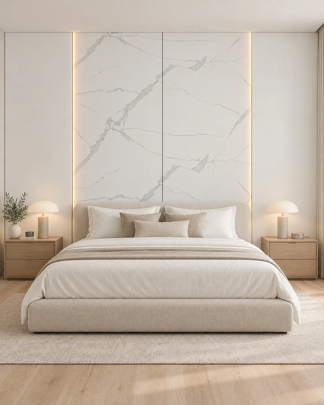 Tête de lit en panneaux PVC effet marbre Calacatta avec LED